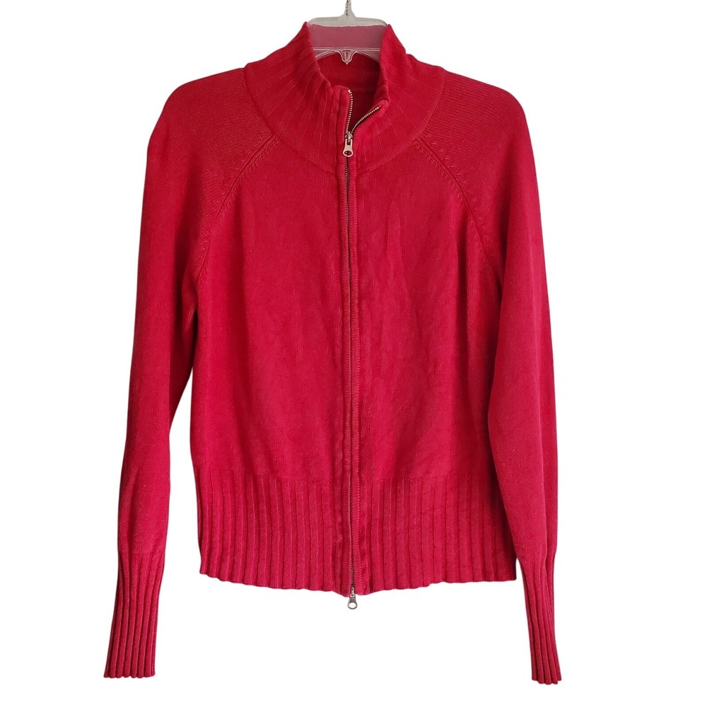 Boston Proper‎ Sweater Womens Medium Pink Red Silk Cashmere Zip Front Mock Neck